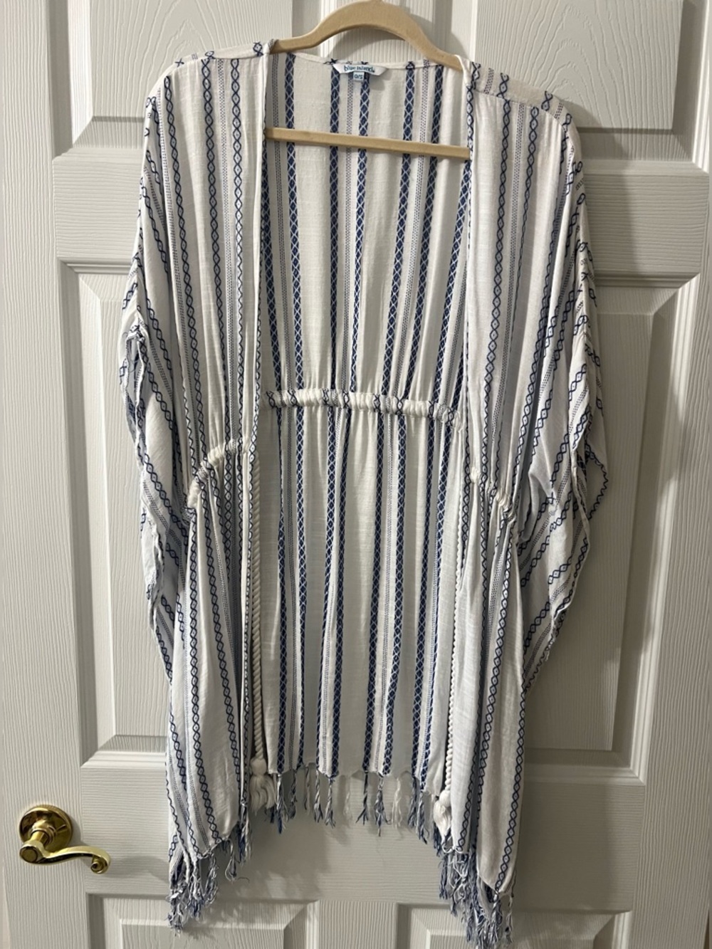 Blue Island Fringe Kimono Shawl Cover-Up - Picture 2 of 7